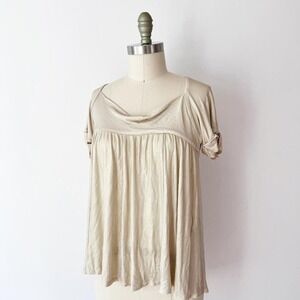 Y2K Babydoll Gold Tee Shirt Coquette Style Diane Von Furstenberg Cowl Neck
